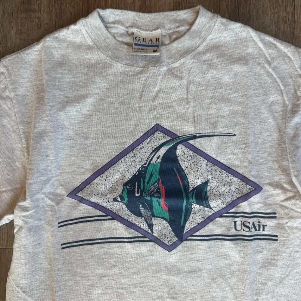 Vintage 90s USAir Moorish Idol Fish T-Shirt - Size Medium